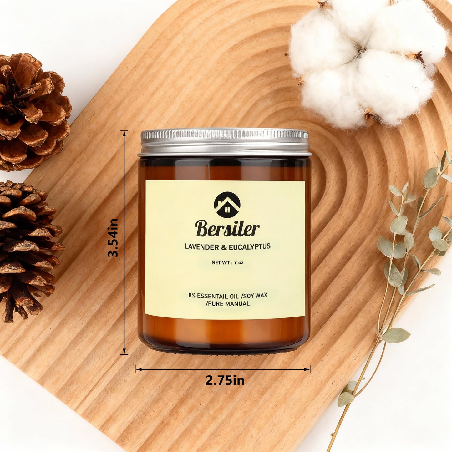 Bersiler Aromatherapy Candles, Scented Candles, 7OZ Lavender Eucalyptus Candles Stress Relief and Relax for Home & Bedroom Gift for Women Birthday Christmas, Soy Wax Candle