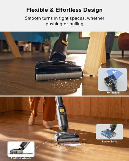 roborock F25 BX Wet Dry Vacuum Cleaner, Cordless Vacuum Mop All in One with 20000Pa, 194°F Hot Air Flash Drying & Self Cleaning, Zero-Tangle Wet Mop Cleaner for Hard Floor, 180° Lie Flat