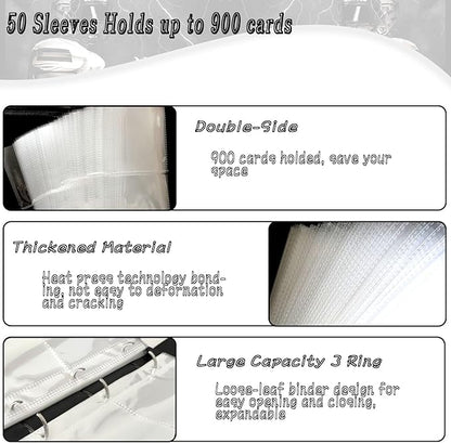 Football Card Binder 900 Pockets Trading Card Binder 9 Pocket with 50 Removable Sleeves Fits 900 Sport Cards 3 Ring Card Holder Binder with Zipper Collector Storage Album