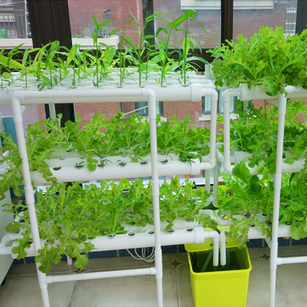 LAPOND Hydroponics Growing System Kit,108 Plant Sites 3 Layers Food-Grade PVC-U Pipes Hydroponic Grow Kit Gardening System with Water Pump, Timer,Net Pots and Sponge for Vegetables,Fruits,Herb