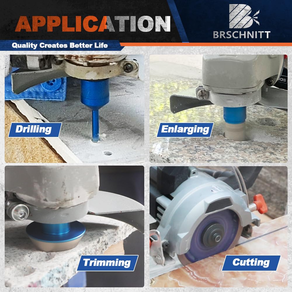 Diamond Core Drill Bit Set - BRSCHNITTTile Hole Saw Kit 1/4" 5/16" 3/8" 4/5" 1-3/8"2" 3" 4 1/2"& 4/5" Finger Bit&2" Chamfer Bit for Porcelain Tile Ceramic Marble Granite&Diamond Blade