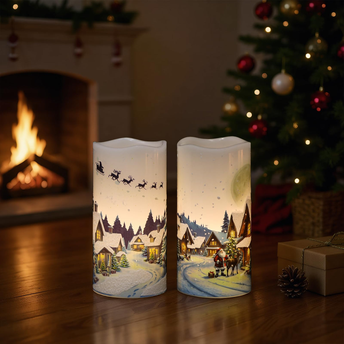 GenSwin Red Bird Flameless Candles with Timer, LED Candles with 3D Wick, Real Wax Pillar Candles for Halloween Christmas Indoor Decorations(D3” x H4”5”6”)
