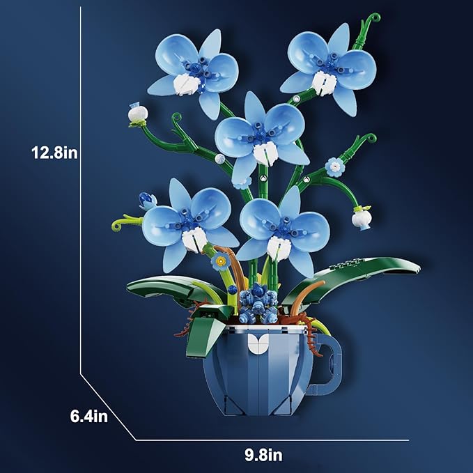 Blue Orchid Flower Building Set for Adults Coffee Cup Orchid Botanical Collection Plant Building Kit Home and Office Decor Gift for Christmas Day Valentines Birthday 567pcs