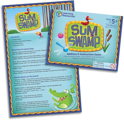 Learning Resources Sum Swamp Game Addition &amp Subtraction Board Game - Educational Homeschool Elementary Math Classroom Must Haves Kindergarten Gifts for Kids Numbers for Boys and Girls