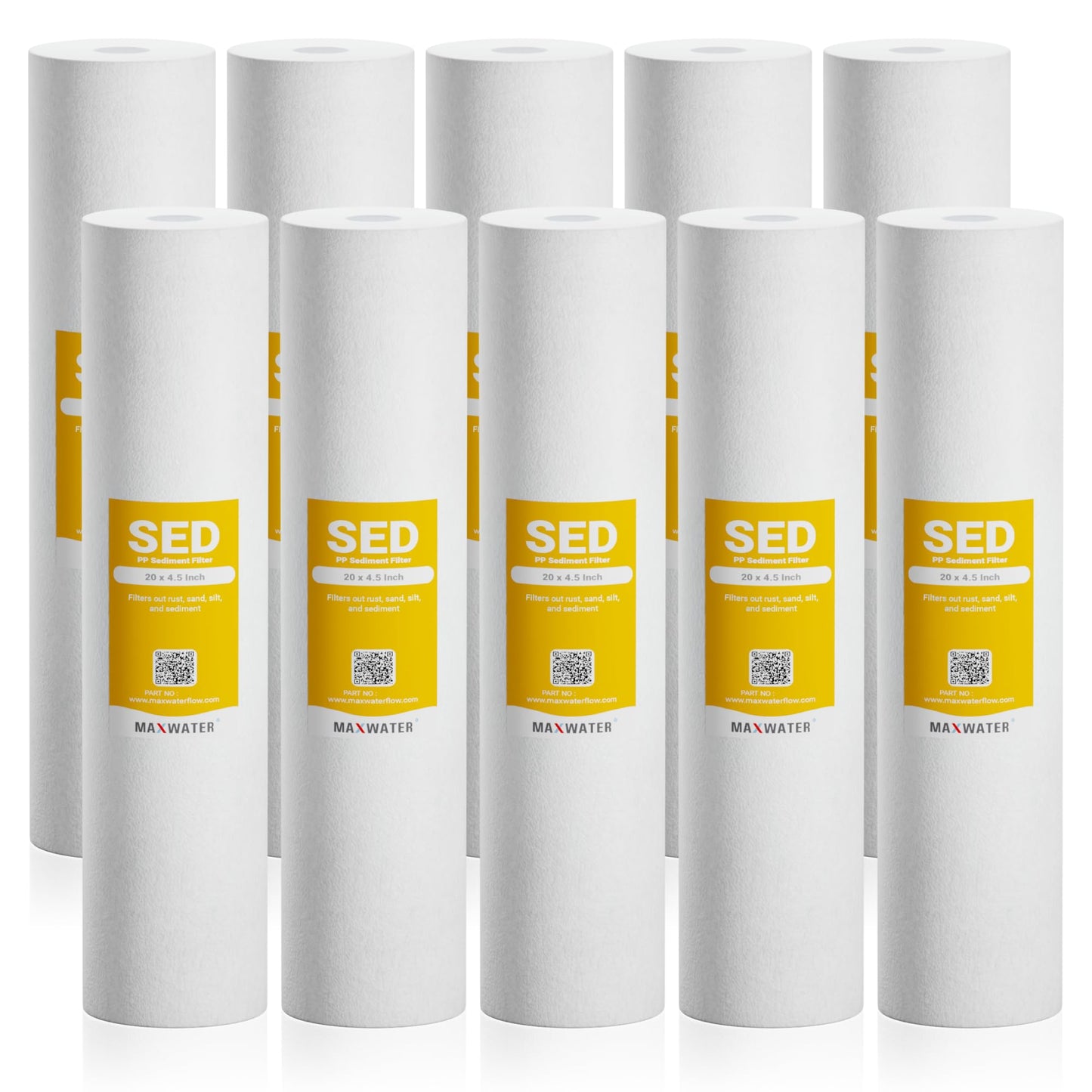 Max Water 10 Micron 20 x 4.5 Sediment Filter 20 inch Whole House BB Water Filteration System Replacement Compatible Cartridge DGD-5005-20, FP25B, AP810-6, FPMB5-20, P5-20, 155358-43, SDC-45-2005