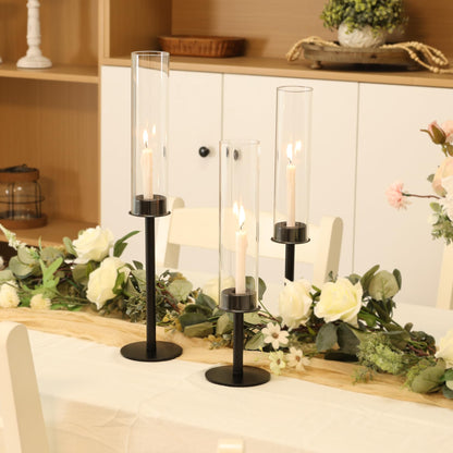 Ronasip Hurricane Candle Holders Set of 6 Metal Candlestick Holder for Glass Taper Tall Candle Holders with Crystal Chimney Tube Candles Stands for Home Decor, Christmas, Dinning (6, Black)