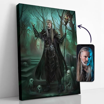 Turn Me Royal Custom Portrait from Photos Personalized Fantasy Portrait Canvas Wall Art as Unique Birthday Gift for Men Turn Him into Superhero (The Necromancer 8 x 10)