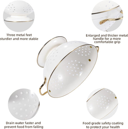 Metal Colander Set by [Brand Name] - 3-Piece Strainer Basket with Handles for Pasta, Berries & Vegetables - Cream, 1Qt, 3.5Qt & 5Qt