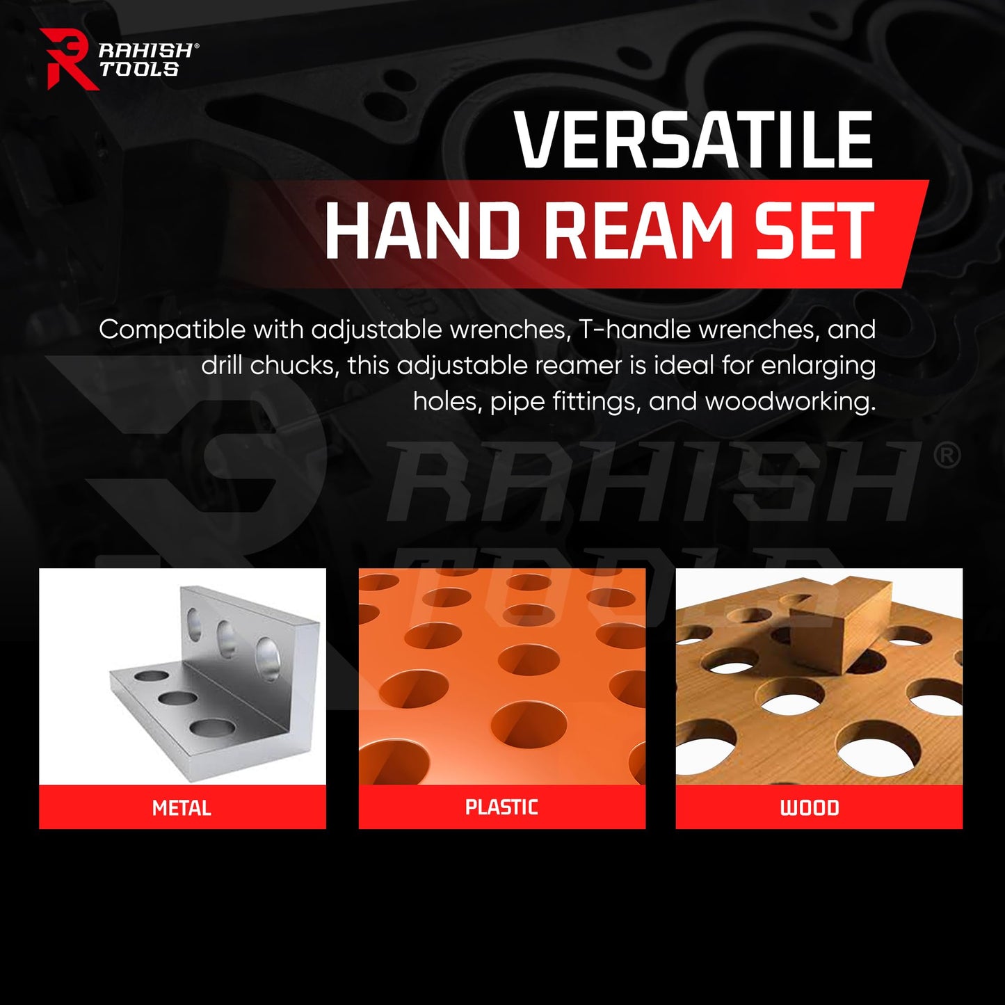 Rahish Tools Adjustable Hand Reamer Tool H12 To H16 Sizes - 1-1/16" to 2-7/32" Reaming Tool for Precise Hole Finishing with Carbon Steel Blades - Hand Tools Reamers for Metal & Wood - 26.98mm-56.35 mm