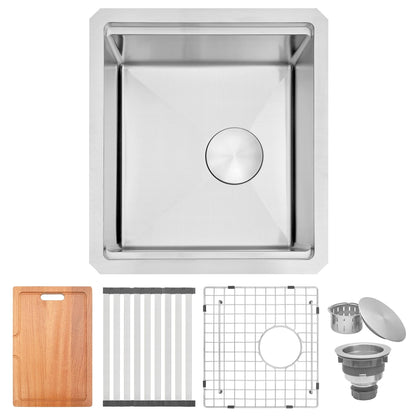 Lonsince Bar Sink Undermount 16 X 18 inch,16 Gauge Stainless Steel Bar Sink Offset Drain Design,Outdoor Small RV Sinks,Wet Bar Prep Sink with Workstatin (16" X 18")
