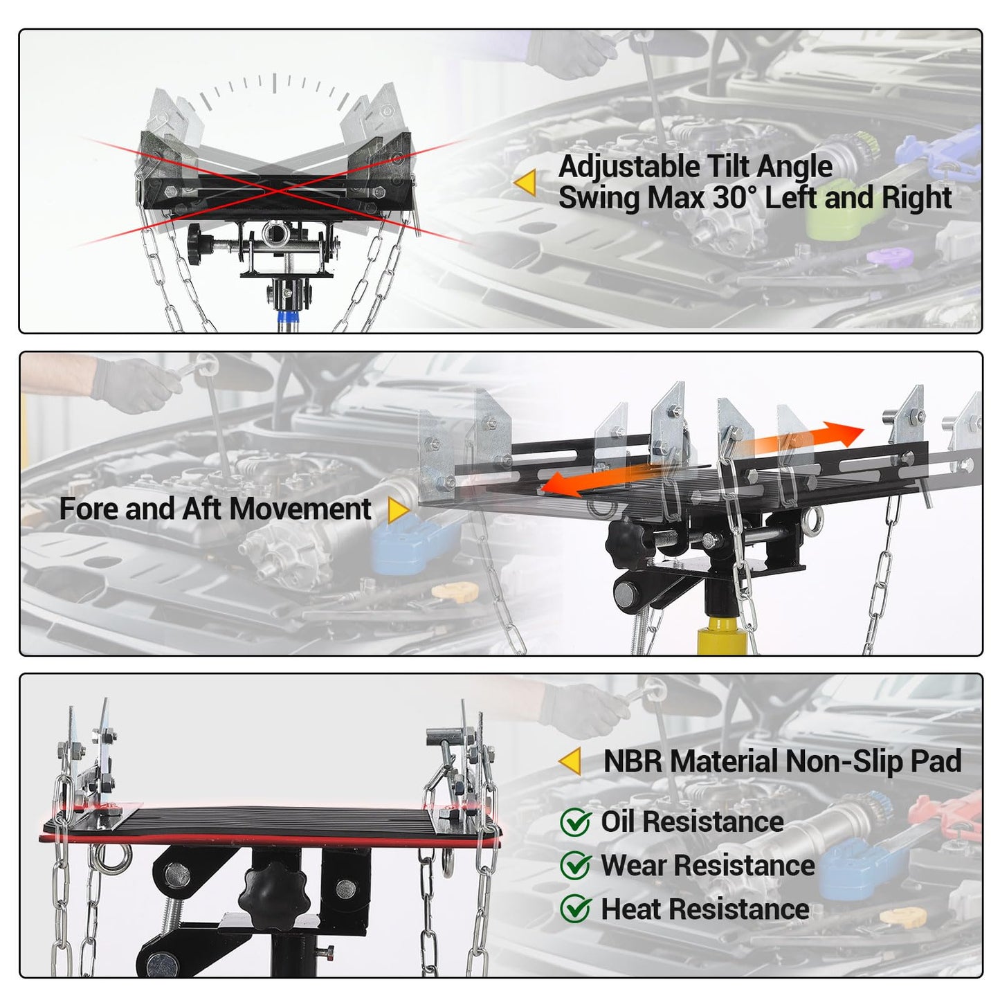 1322LBS Capacity 2-Plunger Fast Lift Transmission Jack with 33.5-69in Lifting Height - 2-Stage Hydraulic Telescopic Jack with Foot Pedal and 360° Swivel Wheel