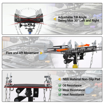 1322LBS Capacity 2-Plunger Fast Lift Transmission Jack with 33.5-69in Lifting Height - 2-Stage Hydraulic Telescopic Jack with Foot Pedal and 360° Swivel Wheel