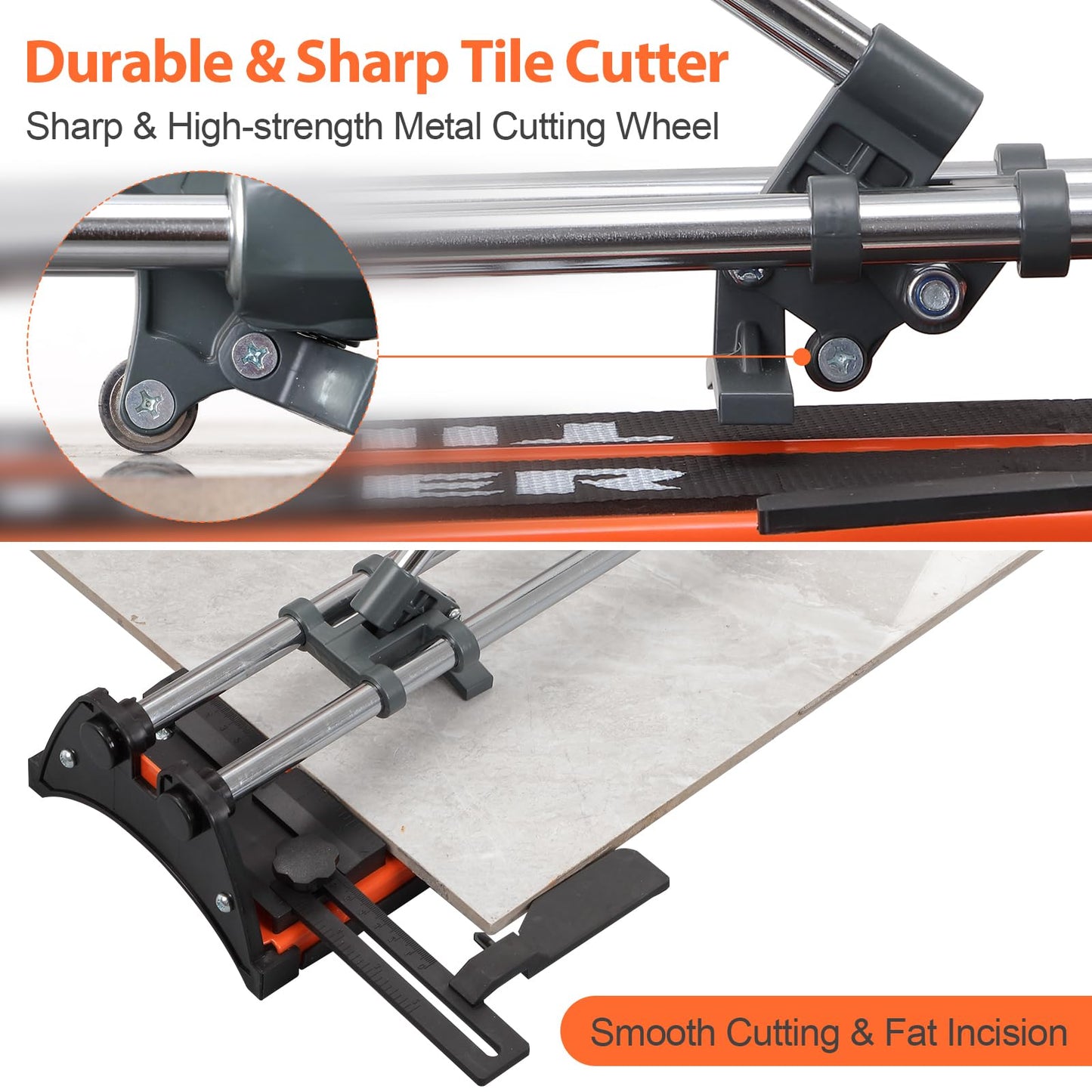 Manual Tile Cutter, 25 Inch Professional Ceramic Tile Cutter with Durable & Sharp Tungsten Carbide Cutting Wheel, Tile Cutter Tools for Cutting Porcelain Floor with Anti-slip Handle & Feet
