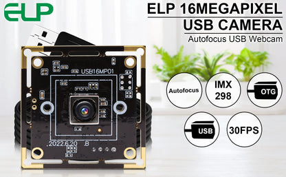 ELP 16MP Autofocus USB Camera Module - 4K UVC USB2.0 With 68-Degree Mini Size Lens IMX298 for Computer, Laptop, PC - Video Lightburn Industrial Embedded Webcam Board