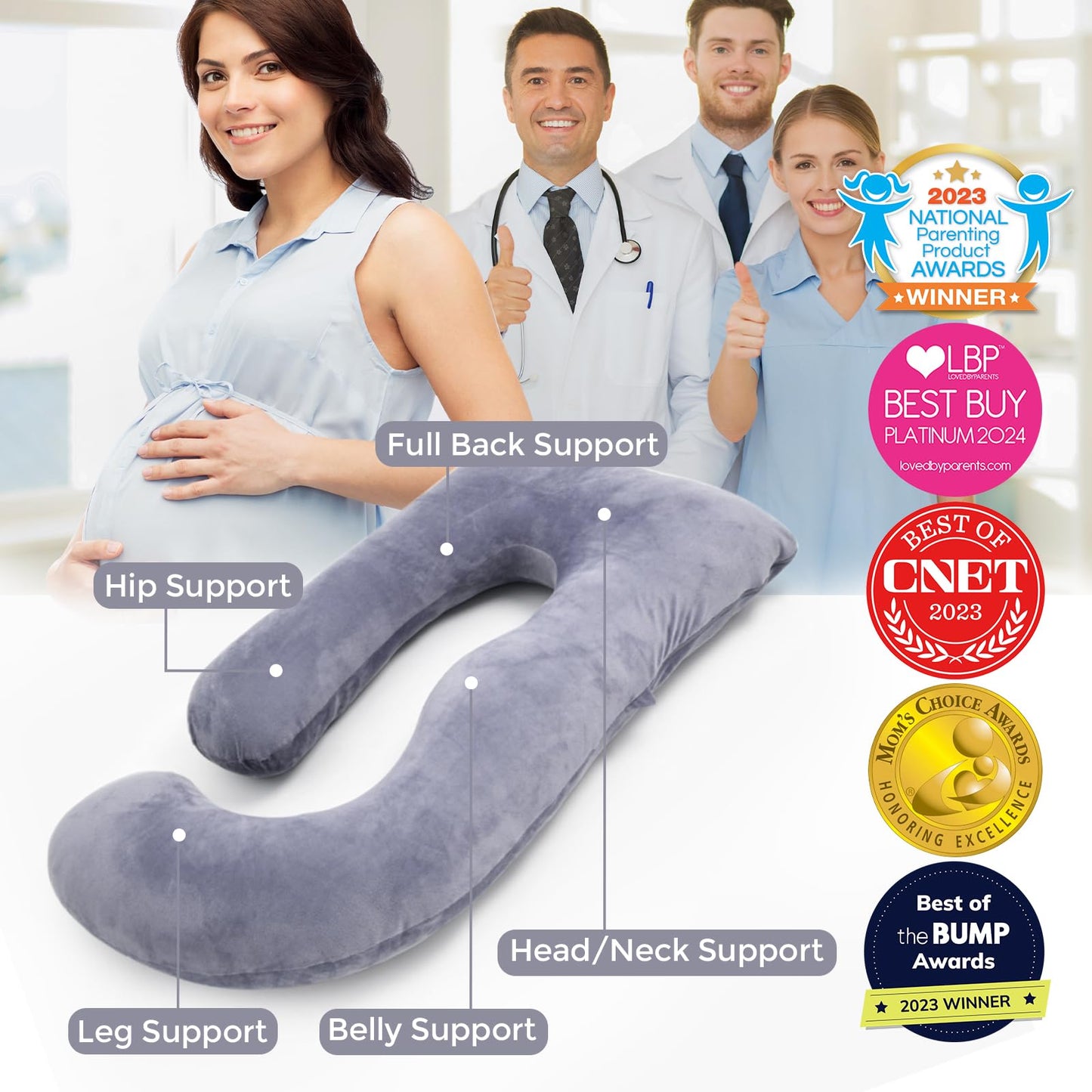 Momcozy Pregnancy Pillows for Sleeping, U Shaped Full Body Maternity Pillow with Removable Cover - Support for Back, Legs, Belly, HIPS for Pregnant Women, 57 Inch Pregnancy Pillow for Women, Grey