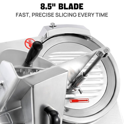 ARINOO 8.5''Commercial Meat Slicer, Electric Food Slicer with Carbon Steel Blade and Sharpening Stone, Deli Food Slicer for Frozen Meat, Cheese, and Bread, Easy to Clean for Home & Restaurant Use