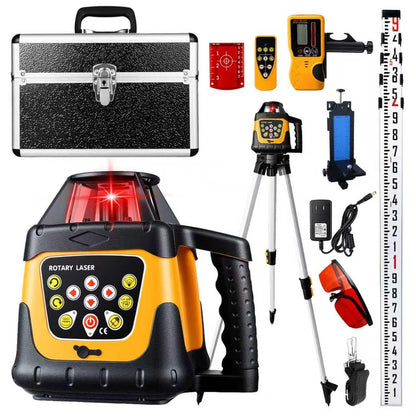 Red Rotary Laser Level 2000ft, 360 Degree Self Leveling Laser Level Kit with Receiver Remote Control and Surveying Tripod 16.4ft Staff, 5 Rotation Speeds& 4 Angles Adjustment,IP66 Waterproof.