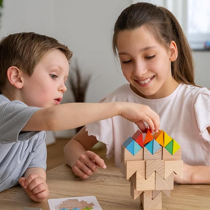 HABA Creative Building Blocks - Colourful Building Set with 32 Wooden Building Blocks &amp 10 Template Cards - Promotes Creativity Spatial Thinking &amp Fine Motor Skills - From 4 Years - 201260600