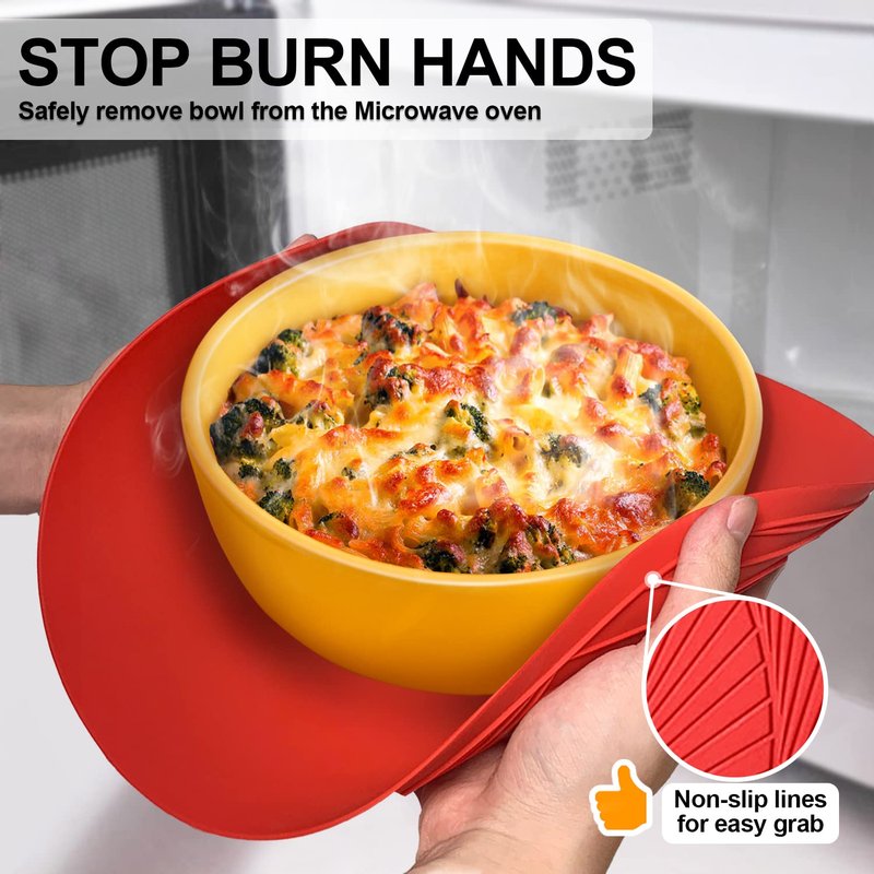 Walfos 12 10 Inch Silicone Microwave Mats, Microwave Splatter Cover for Food, Pot Holders for Kitchen, Non-Slip Heat Resistant Silicone Mats for Microwave, Oven, Hot Pan, Pot (Red)