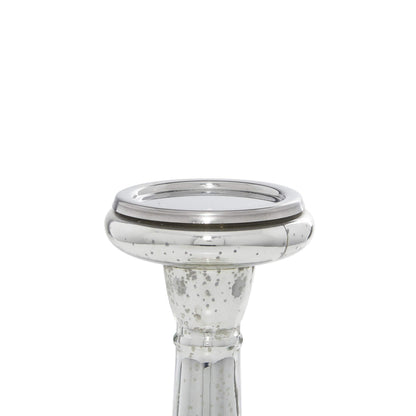 Deco 79 Glass Handmade Decorative Candle Holder Turned Style Pillar Candle Stand, Set of 3 Candlestick Holder 11", 15", 21"H, Silver