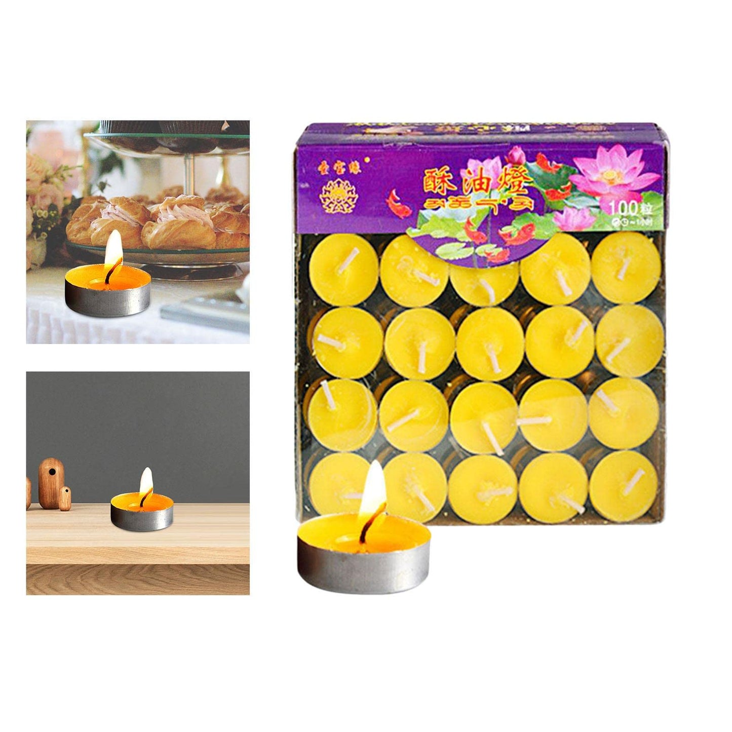 Gcljlmy 100x Smokeless Round Candles 1H Long Burning Tea Light Tibetan Buddhist Church Tealight Ghee Butter Lamp Candles for Meditation Wedding Rituals Altars (Yellow)