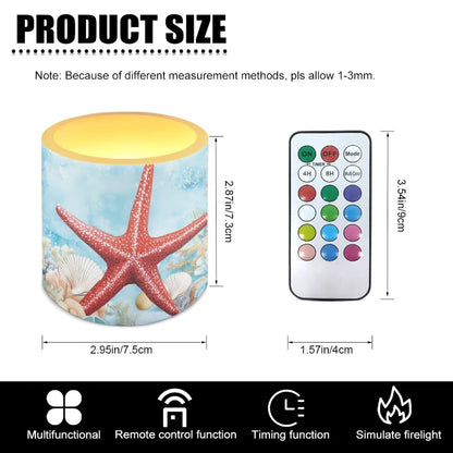 NETILGEN 4 Packs Decorative Flameless LED Candles Red Starfish Print Color Changing Battery Operated Flickering LED Pillar Candles with Remote Timer Control