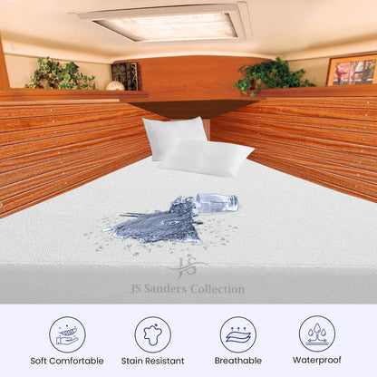 XL V Berth Mattress Protector - Fitted Style Ultra Soft Terry Cotton - 100% Waterproof XL V Berth Mattress Protector Pad - Ultra Soft Cooling Smooth Noiseless Washable - Fits Upto 10" Deep, White