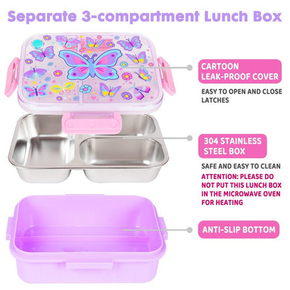 YOYTOO Stainless Steel Bento Lunch Box for Kids, 800ml/27oz BPA-Free Leak-Proof Food Containers with 3 Compartments, Freezer & Dishwasher Safe, Back to School Students Lunches Size for Ages 3-7