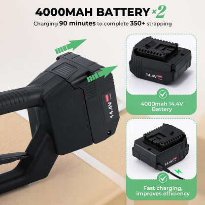 Flyrivergo 4000mah Electric Strapping Machine + Two 1046' Polyester(PET) Heavy Duty Strapping Roll (Adaptive)