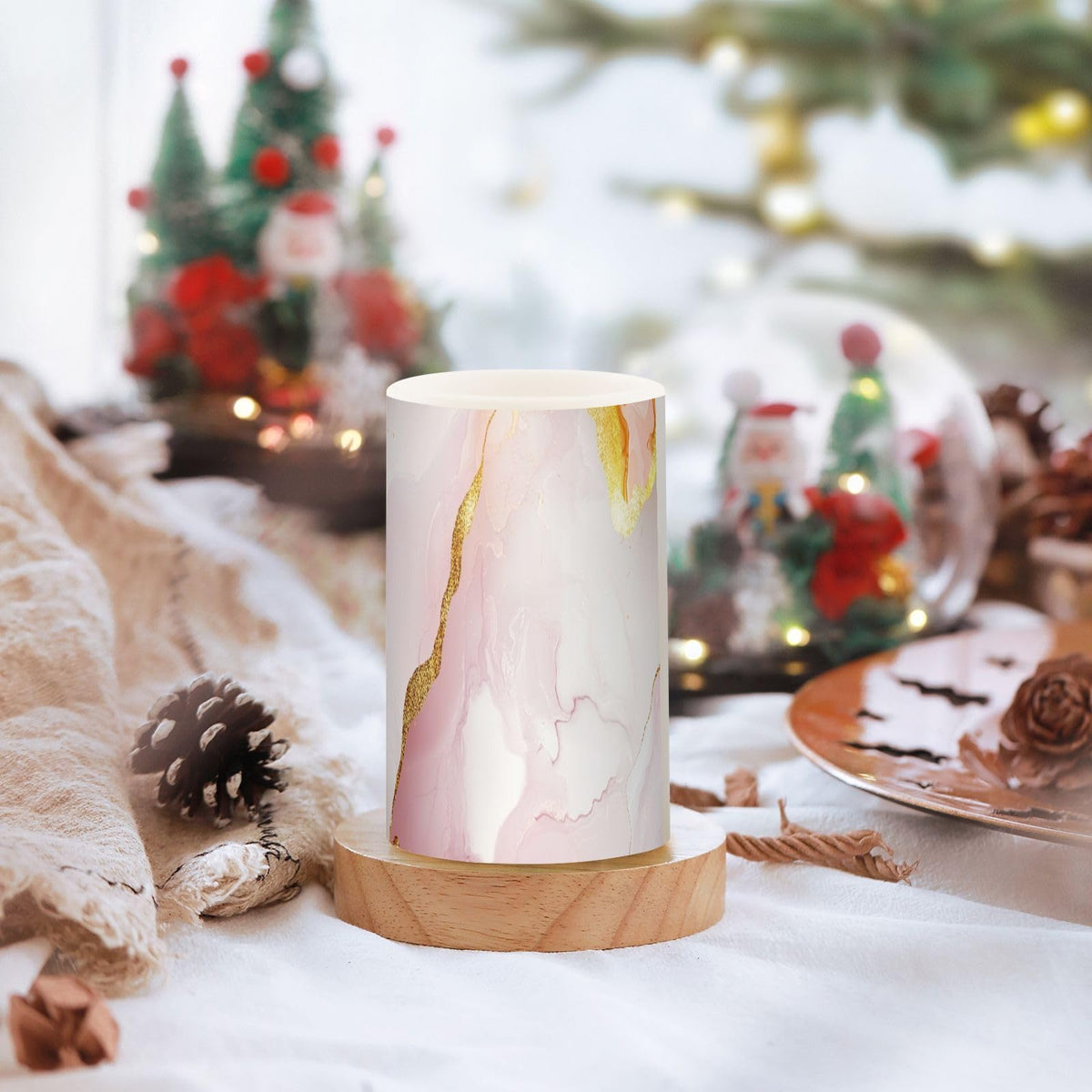Flameless Flickering Candles Battery Powered Flameless Candles Set for Fireplace Marble Blush White