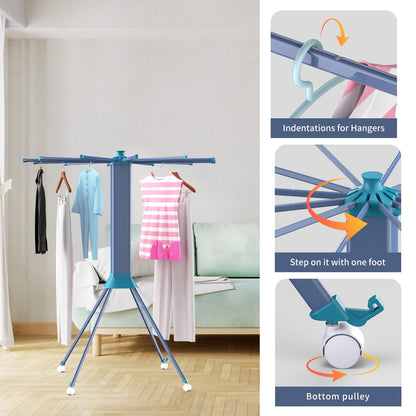Clothes Drying Rack Foldable & Collapsible Drying Racks with 4-Leg Octopus Design, Large Capacity Space Saving Indoor Drying Rack for Bedroom,Balcony,Laundry for Indoor/Outdoor Use(Grey & Green)