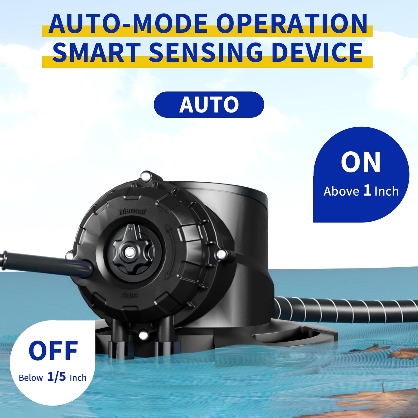 LANCHEZ 1/2HP Automatic Swimming Pool Cover Pump, 2250GPH Submersible Water Sump Pump with Check Valve & 3 Adapters, 25ft Power Cord, Removal for Swimming Pool, Hot Tubs, Rooftops and more,Black