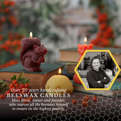 Big Dipper Wax Works Beeswax Squirrel Candle – Handcrafted 100% Pure Beeswax, Chestnut Brown Woodland Décor, Unscented, 24-Hour Clean Burn, Eco-Friendly Fall Animal Gift, 4" x 3.25"