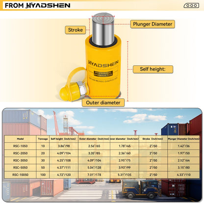 HYADSHEN 20 ton Hydraulic Cylinder Jack Sets Porta Power Ram Jack Kit with CP-180 Hydraulic Hand Pump, 2” Stroke Hydraulic Cylinder Jack Single Acting Lifting Cylinder Retract Automatically