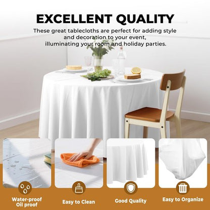 JHDZDHY 10 Pack Premium Disposable Plastic Tablecloth 84" Round Table Cover for Birthdays Weddings Christmas Anniversary Buffet Table (White)