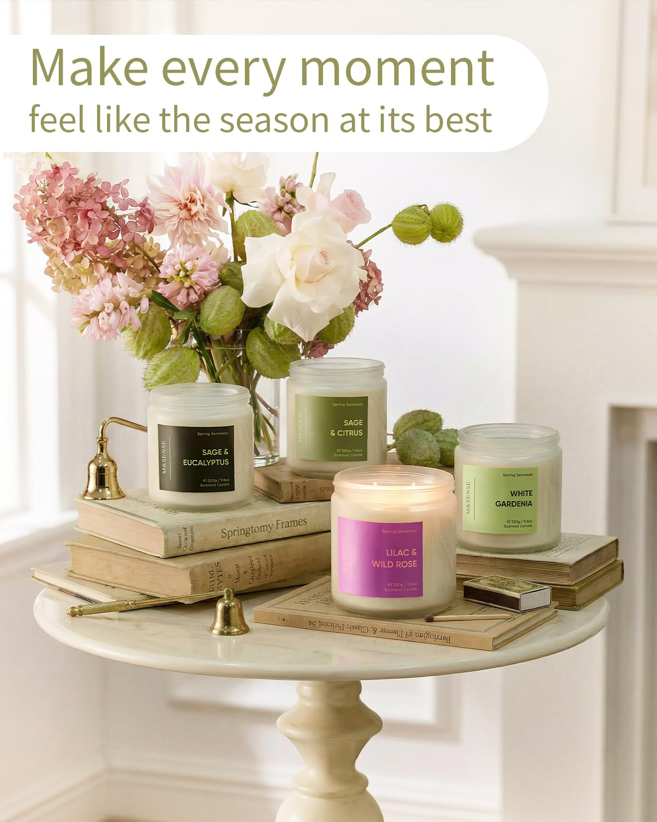 M&SENSE Sage Citrus Candles, 11.6oz Natural Soy Wax, 70 Hours Long Lasting, Non Toxic Clean Burning Candle for Home Scented, Fresh Smelling Aromatherapy 2 Wicks Glass Jar for Meditation Relaxation