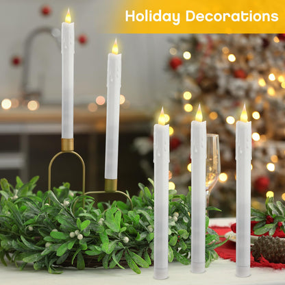 Baquler 50 Pcs 10 Inch White Flameless Taper Candles Dripless Battery Operated LED Flickering Candlesticks Window Candle with 3D Flickering Flame for Wedding Spring Summer Decor
