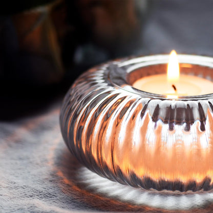 4 pcs Ribbed Clear Glass Tealight Candle Holders - Unique Boss Gifts for Women, for Her, Housewarming Wedding Tablescape Decor