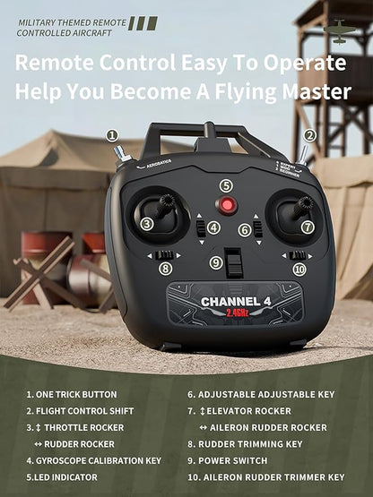 P51 RC Plane Remote Control Airplane 2.4GHZ with 6-Axis Gyro Stabilizer/Aileron/Elevator/Rudder for Boys Adults Birthday/Xmas Gift Age 12 Years and UP(4CH-P51B Razorback)