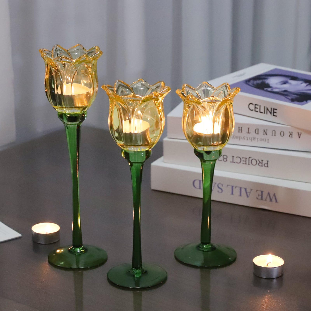 VOHO Gold Tulips Candle Holders for Table Centerpiece, Classic Gold Tealight Candle Holder for Birthday Thanksgiving Christmas Decorations, Flower Votive Candle Holders Wedding Centerpieces for Tables