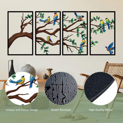 ruelen 4 Pieces Large Metal Birds and Branch Wall Art, Tree of Life Metal Wall Art, Colorful Leaves with Birds Silhouette Hanging Wall Sculpture for Living Room Home Bedroom Indoor Outdoor (Large)