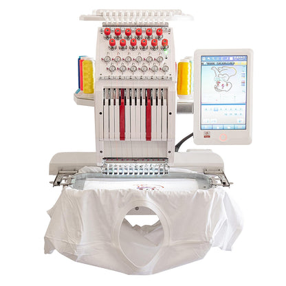 Commercial Embroidery Machine, Multi Needle Embroidery Machine 12 Needles, 11.8"x7.8" Embroidery Area, 1000SPM Max Speed, Wifi & 10.1" Touch Screen, Suitable for 3D Hat, Flat & Garments (YS-1201-MINI)