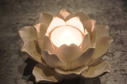 Ceramic Lotus Petals Style Flower Candle Holder Tea Lights Holder Home & Table top Decoration (White)