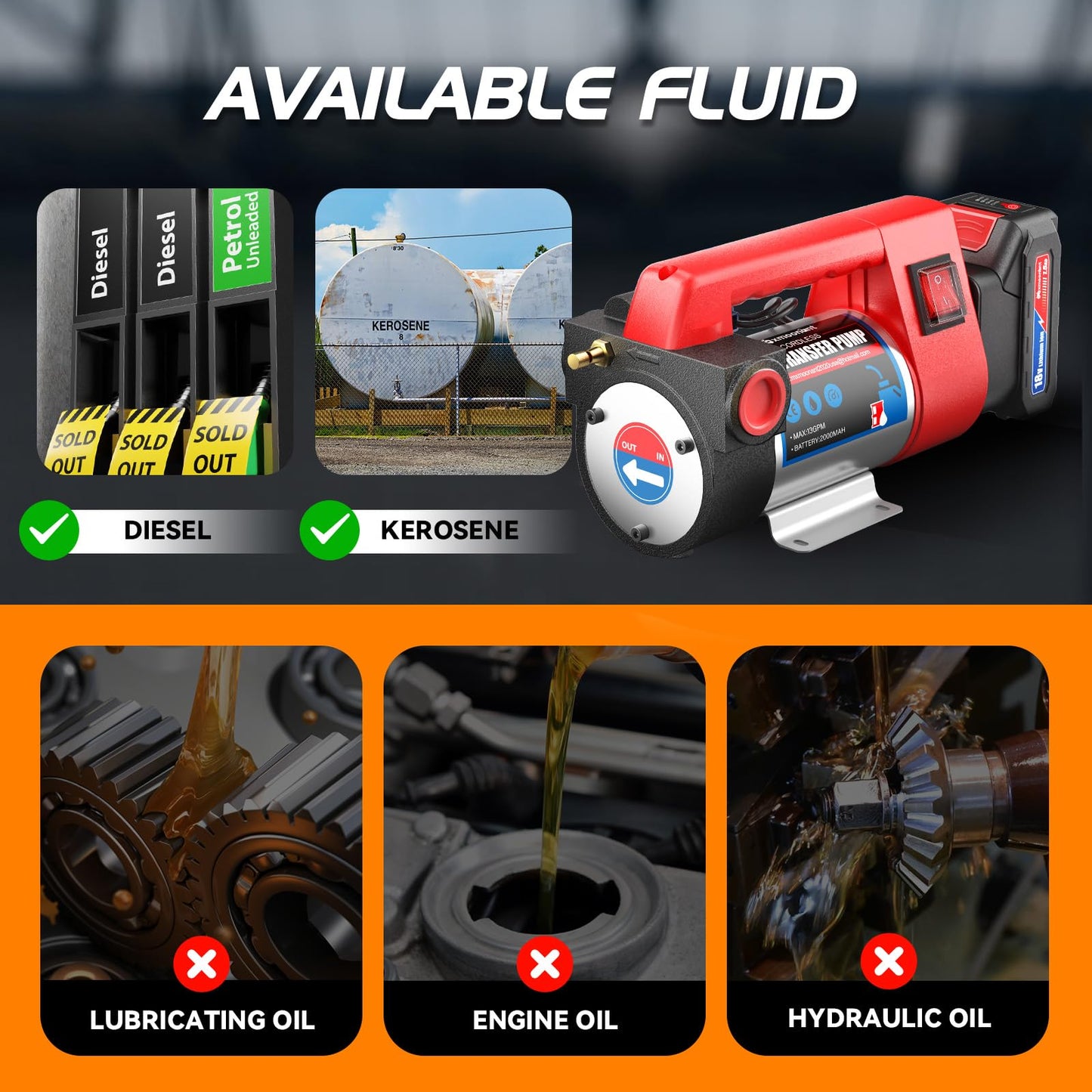 Mxmoonant Fuel Transfer Pump Kit, Battery Powered Diesel Transfer Pump 12GPM Portable Self Priming Pump with 2 Lithium Batteries, Auto Fuel Nozzle, Hose for Kerosene Boat Truck