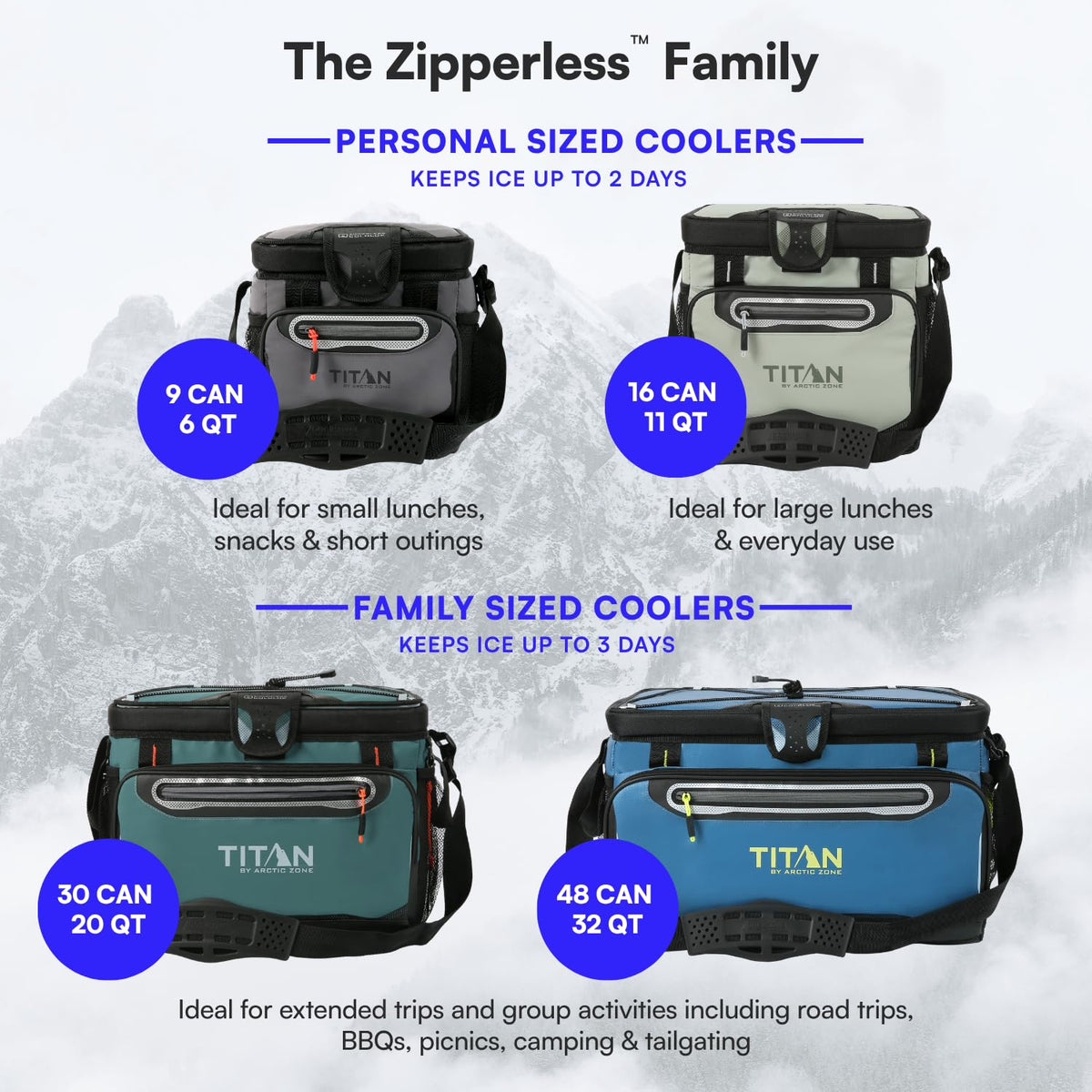 Titan by Arctic Zone Zipperless Soft Sided Cooler with HardBody Liner and SmartShelf, Insulated Bag with Shoulder Strap and Bottle Opener for Beach, Picnic, and Travel, 48 Can Capacity, Jungle Hunt