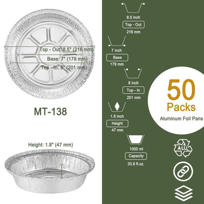 MESTAEK 8 Inch Aluminum Foil Pans, No Lids, 50 Pack