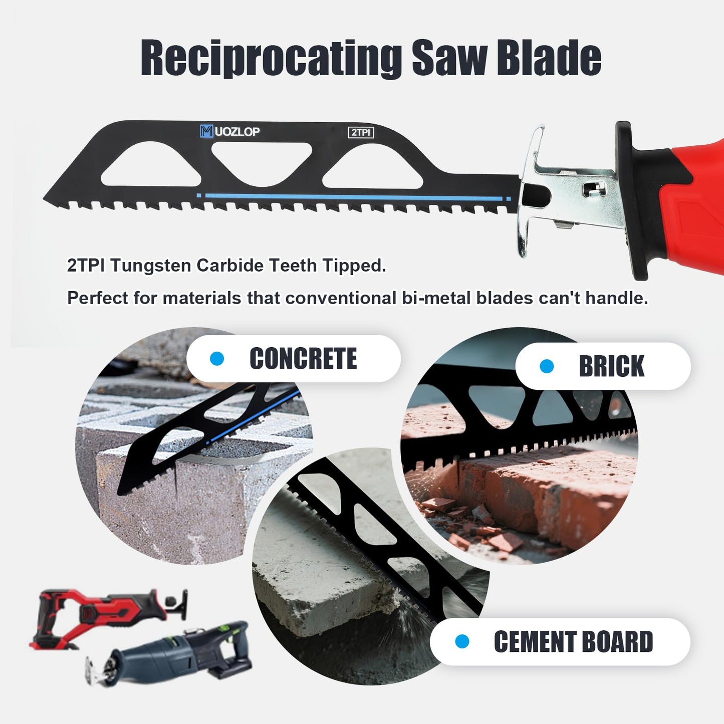 MUOZLOP 12 inch Masonry Reciprocating Saw Blades,2TPI Carbide Blade Strong teeths for Cutting Brick, Cement, Porous Concrete，3 Pack (3, 12 inch)