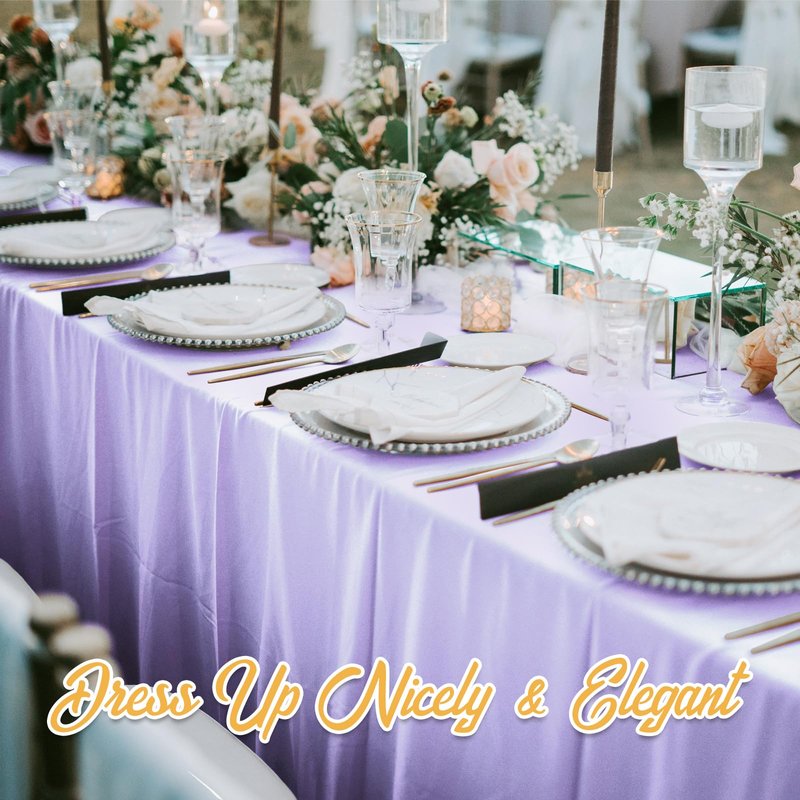 BRILLMAX 8 Pack Lavender Tablecloths 70 x 120 Inch for 6ft & 8ft Rectangle Tables - 150 GSM Polyester Fabric, Universal Fit, Water, Stain & Wrinkle Resistant Cloth Cover for Wedding Banquet Dining