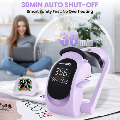 AKEYDIY 3-in-1 Auto Hat Heat Press Machine for Caps, with 3pcs Interchangeable Platens, Automatic Open & Release, Touchscreen for Precise Time & Temp Control, Heat Transfer Printing for Caps, Purple