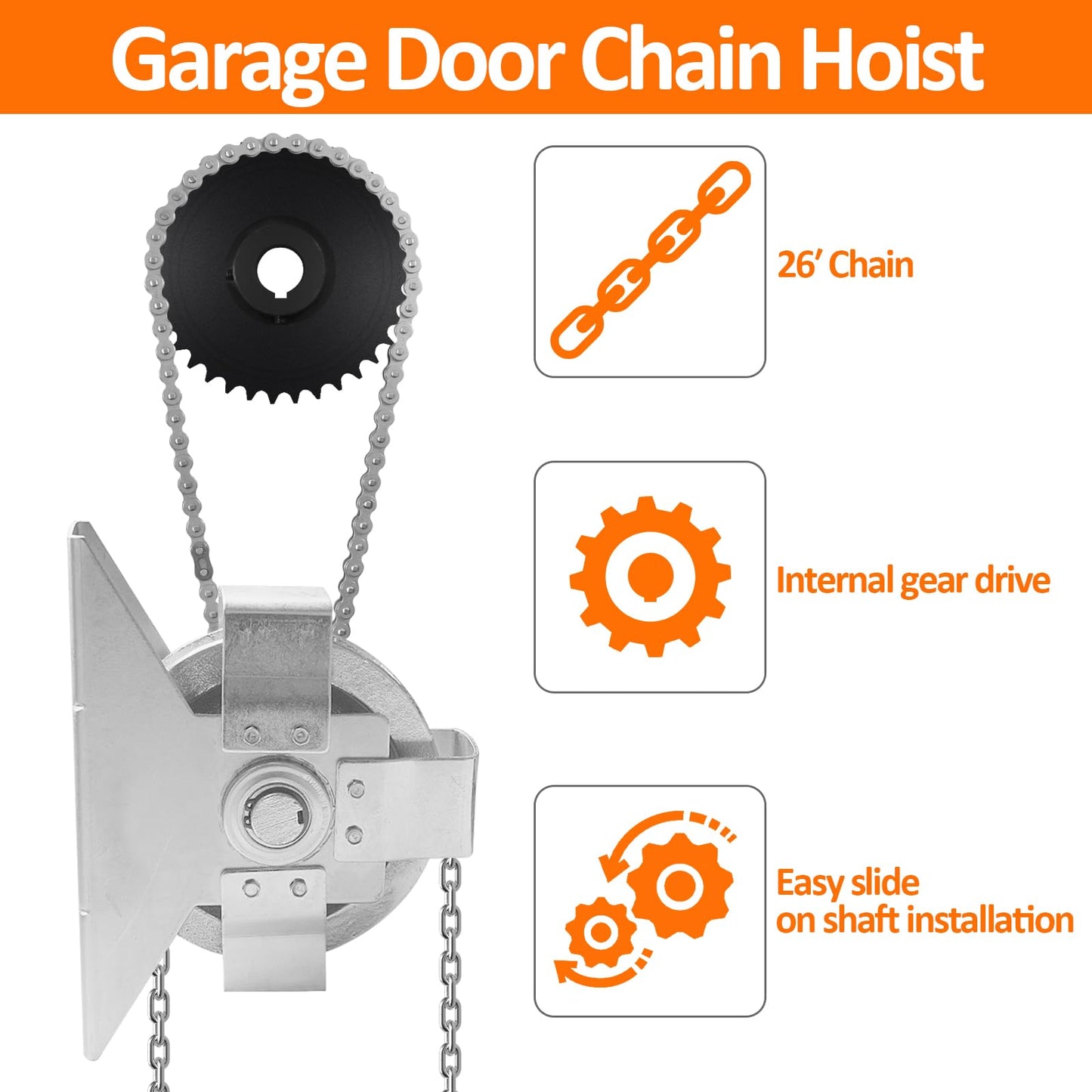 NULTRUMA Garage Door Jackshaft Chain Hoist, Heavy-Duty Wall Mount Jackshaft Garage Door Openers 3:1 Reduction Drive for Roll Up Doors